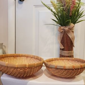 Vtg Bamboo Nesting Basket set of two